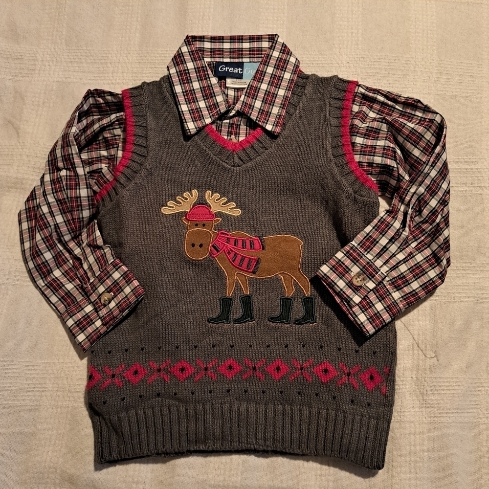 Great Guy boys size 3T sweater vest and plaid button up shirt, NWOT